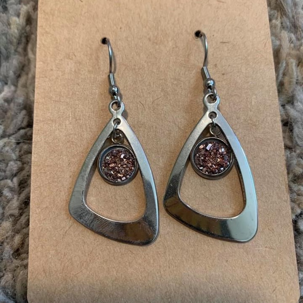 Stainless steel Druzy Triangle Earrrings